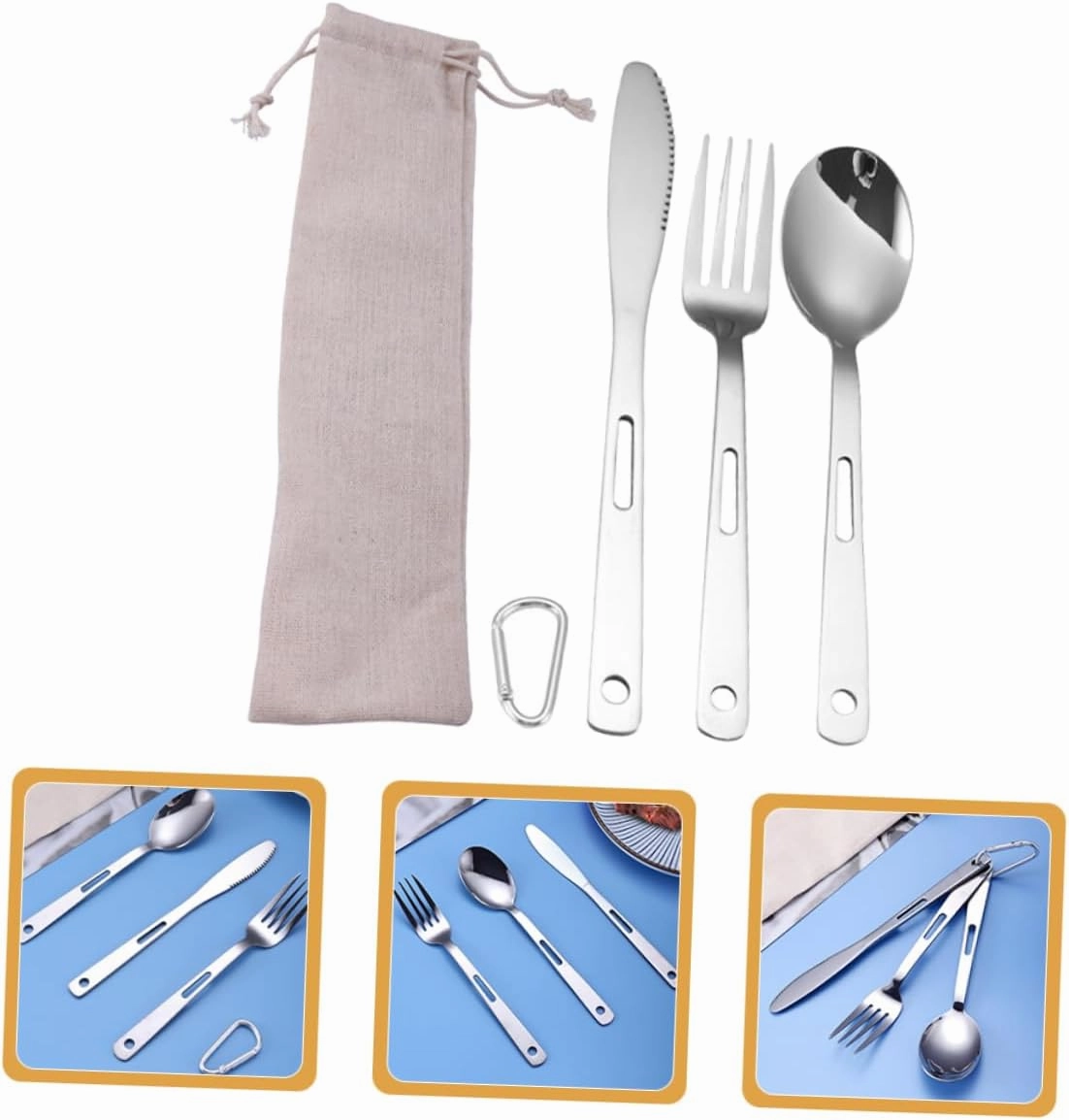 Portable Camping Utensils 5pcs Cutlery Set Stainless Steel Camping Dinnerware Travel Cutlery Compact Lightweight Perfect for Outdoor Activities