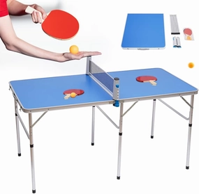 Portable Sports Table Tennis Set with Aluminum Alloy Frame & MDF Surface （60×30×30inch）– Includes Net, 2 Paddles & 3 Balls, Quick Setup & Foldable Design for Indoor/Outdoor Fun