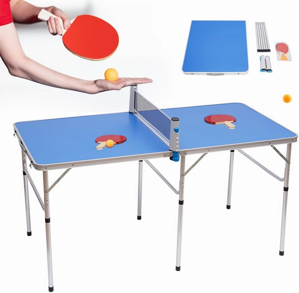 Portable Sports Table Tennis Set with Aluminum Alloy Frame & MDF Surface （60×30×30inch）– Includes Net, 2 Paddles & 3 Balls, Quick Setup & Foldable Design for Indoor/Outdoor Fun