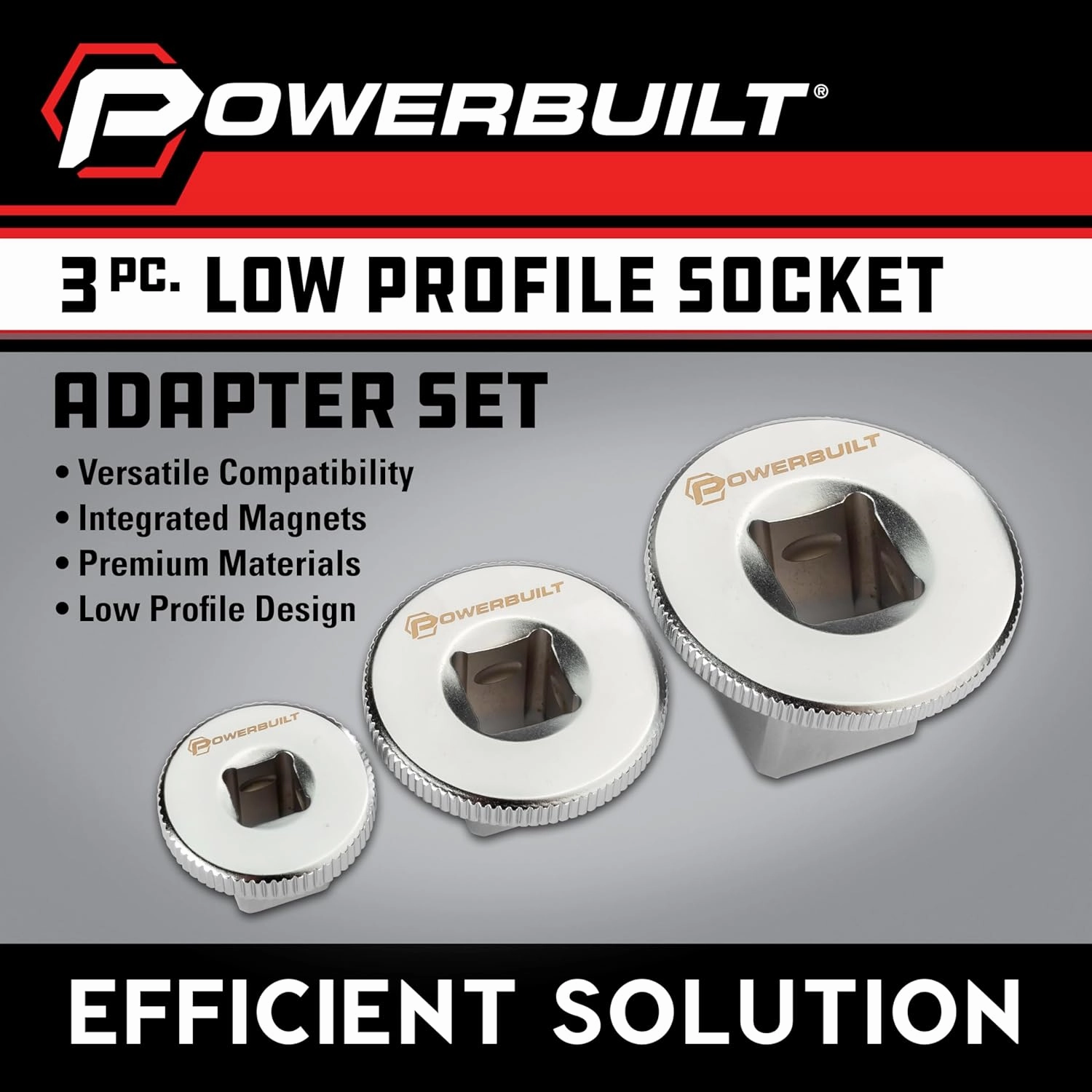 Powerbuilt 3 Piece Low Profile Impact Adapter Set, Various Drive Sizes 1/4, 3/8 and 1/2 Inch - 643066ECE