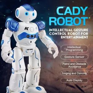 PowerTRC RC Robot Toys for Kids, Remote Control Smart Robot, Programmable, Gesture Sensing Toy with Light & Sound Birthday Gift Present for Age 6 7 8 9 10 , Blue