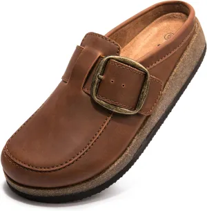 Premium Eco-Leather Women's Clogs - Slip-Resistant Non-Skid Sole, Plush Memory Foam Insole, Lightweight & Comfortable, Versatile for Work, Casual, or Outdoor Occasions