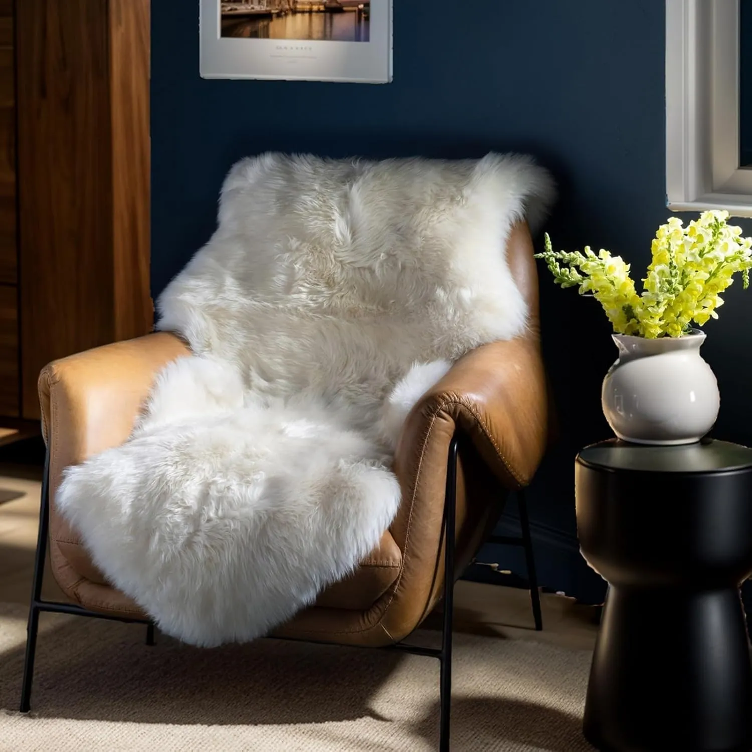 Premium Genuine Sheepskin Rug, Genuine Sheepskin Natural Fluffy Fuzzy Lambskin Fur Area Rug for Kids Bedroom Sofa Chair Seat Cover Pets Dogs Mat Single Pelt/2'x 3' White/Ivory