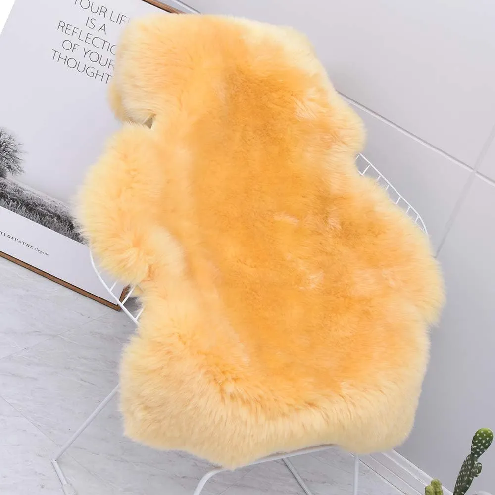 Premium Genuine Sheepskin Rug, Genuine Sheepskin Natural Fluffy Fuzzy Lambskin Fur Area Rug Seat Covers for Kids Bedroom Sofa Chair Cover Pets Dogs Mat Single Pelt/2' x 3' Golden Yellow