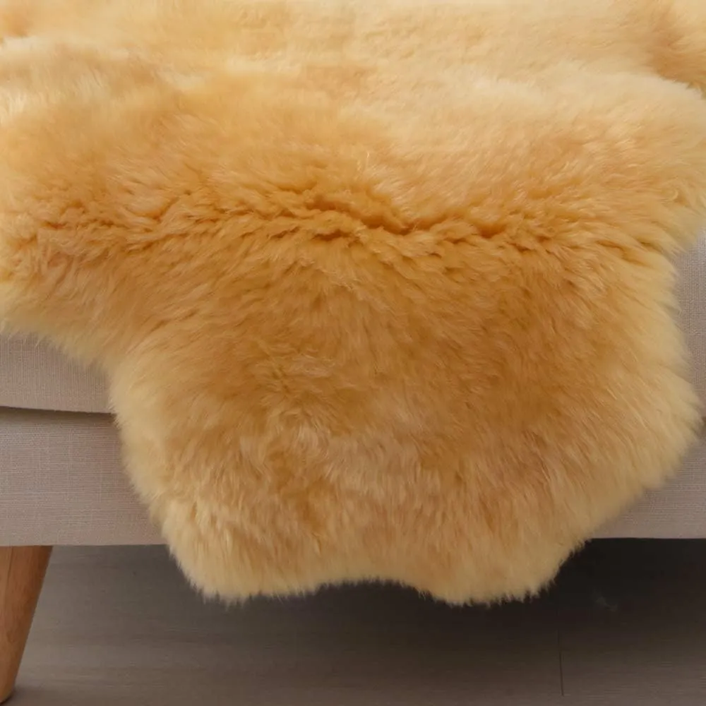 Premium Genuine Sheepskin Rug, Genuine Sheepskin Natural Fluffy Fuzzy Lambskin Fur Area Rug Seat Covers for Kids Bedroom Sofa Chair Cover Pets Dogs Mat Single Pelt/2' x 3' Golden Yellow