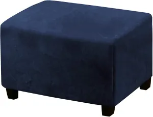 PrinceDeco Real Velvet Plush Ottoman Cover Soft Rectangle Folding Storage Covers Furniture Protector Removable Footstool Protect Footrest Covers Elastic Bottom(X-Large, Navy)