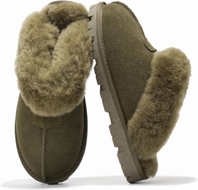 Project Cloud House Slippers for Women - Genuine Leather & Natural Fur Lining Fluffy Slippers - Cozy Memory Foam Womens Shoes (Hedy)