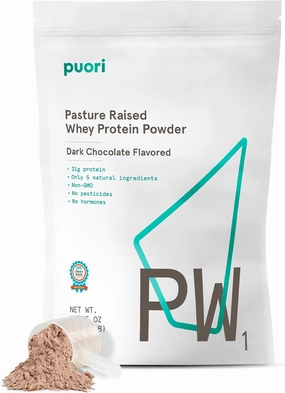 Puori Whey Protein Powder - Dark Chocolate - PW1 Pasture Raised, Grass-Fed & Non-GMO - 100% Natural and Pure for Muscle Growth - 21g Protein 1.98lbs - Gluten-Free