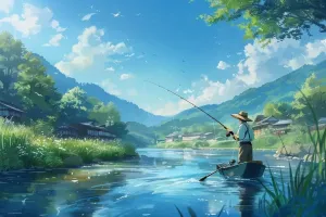 Puzzle 1000 Pieces Fishing on The River Anime Wooden Jigsaw Puzzles Challenging Educational Fun Interactive Toys for Family Creative Gift