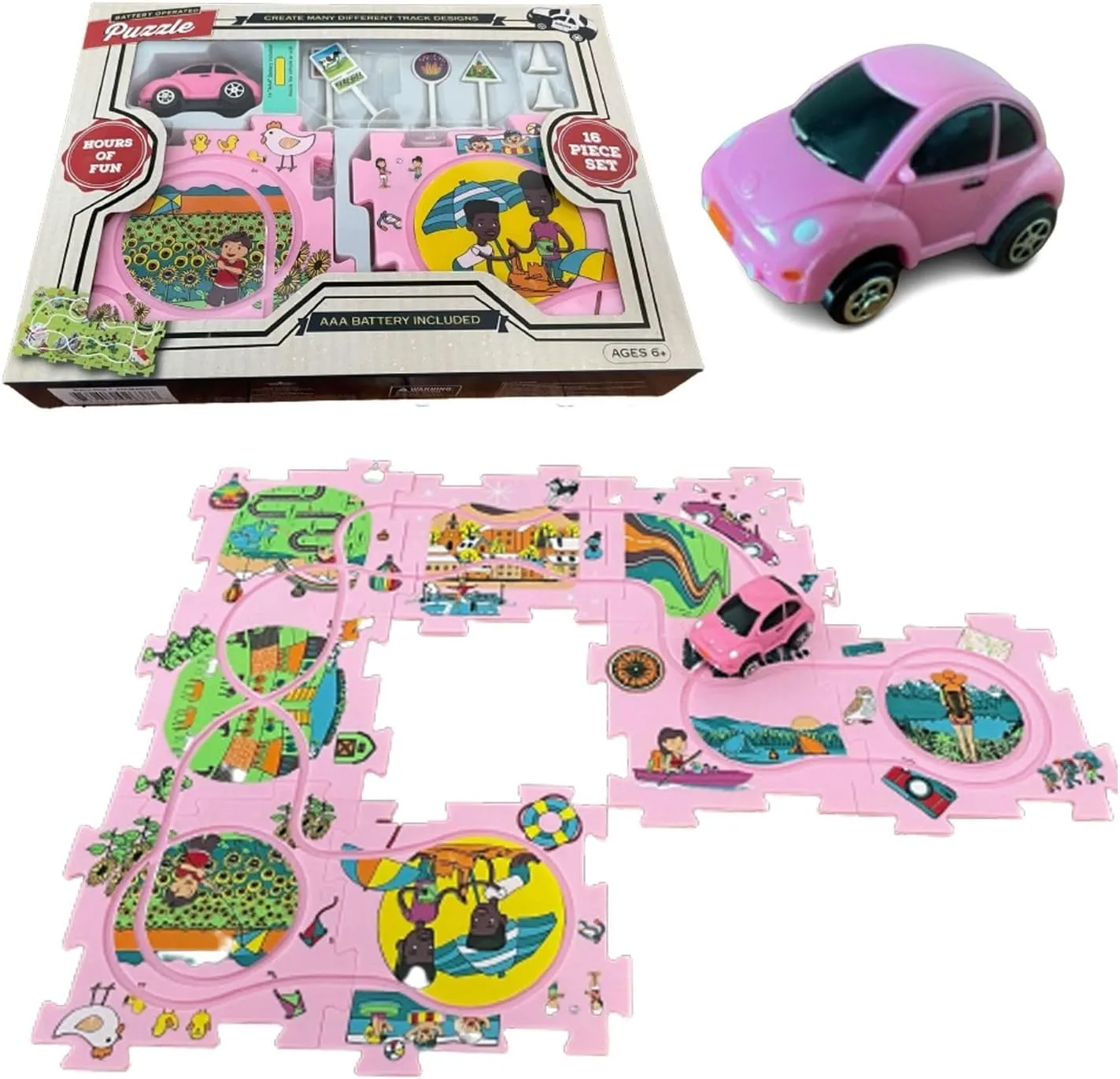 Puzzle board Jigsaw Puzzles. bo Pink Sports Car Toy Vehicle Themed Floor Puzzle Car Play Mat. Car Tracks Jigsaw Puzzles For Kids, Puzzle Toys Jigsaw Puzzle Mat. Educational Toy Brain Puzzles Car Track