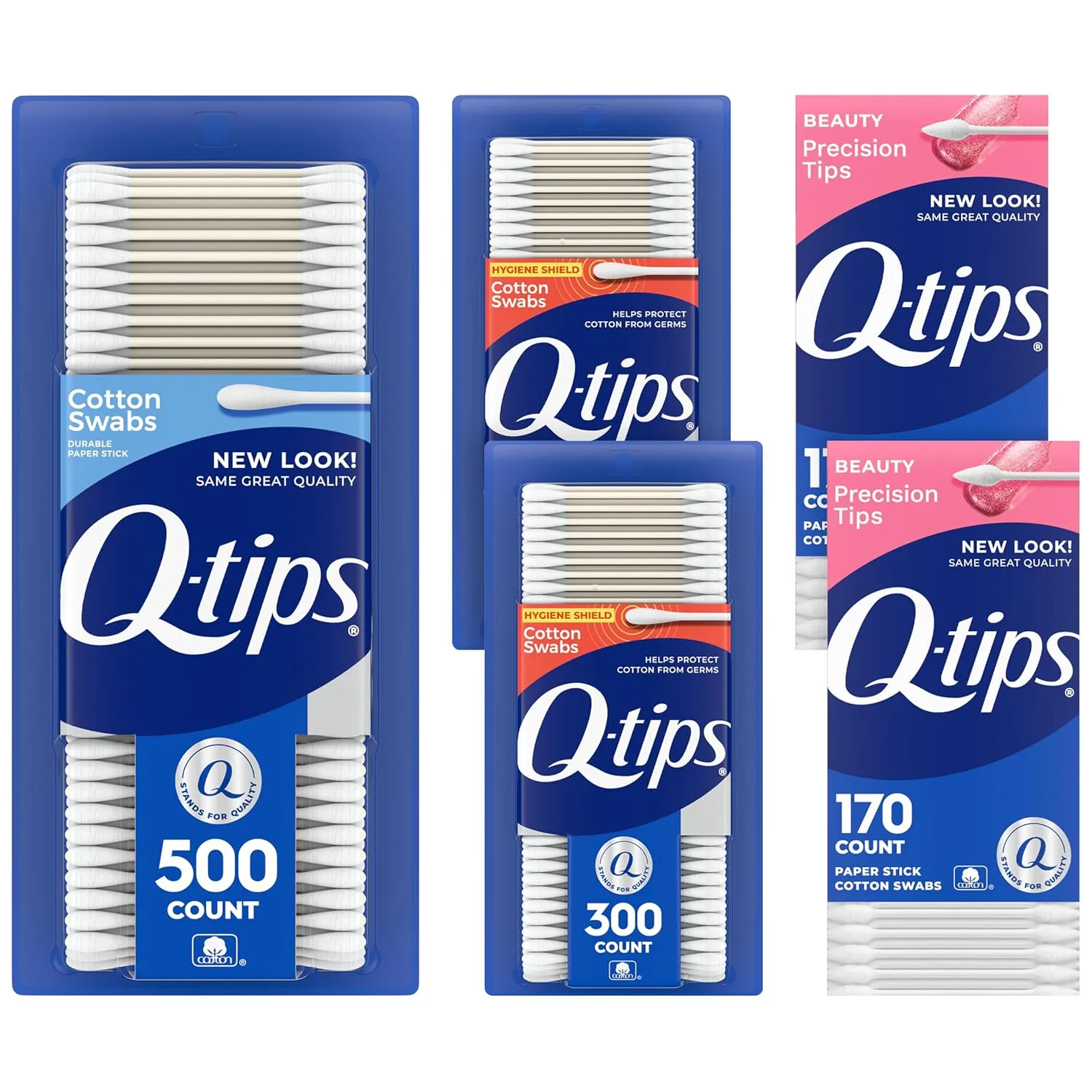 Q-tips Cotton Swabs, Variety Pack, Original, Hygiene Shield and Precision Tips for Home, First Aid and Beauty Care, Made with 100% Cotton, 1140 Count