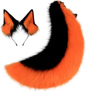 QinRuan Faux Fur Wolf Ears Headband Furry Dog Tail Set Animal Coustume Cospaly Halloween Party