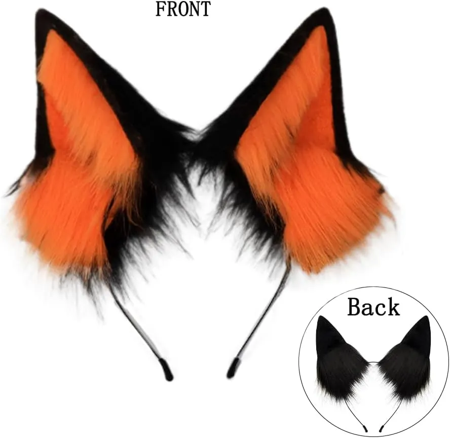 QinRuan Faux Fur Wolf Ears Headband Furry Dog Tail Set Animal Coustume Cospaly Halloween Party