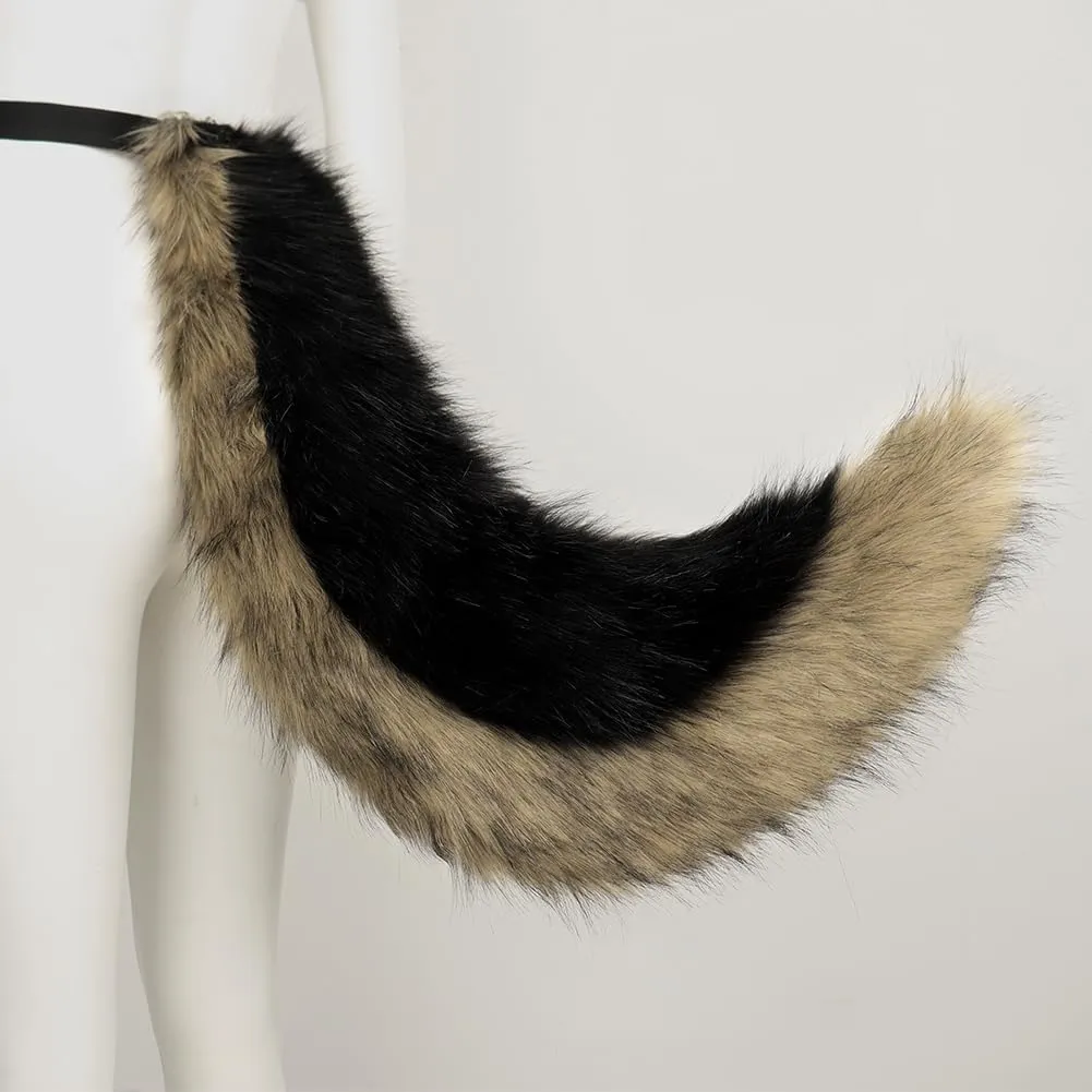QinRuan Faux Fur Wolf Ears Headband Furry Dog Tail Set Animal Coustume Cospaly Halloween Party