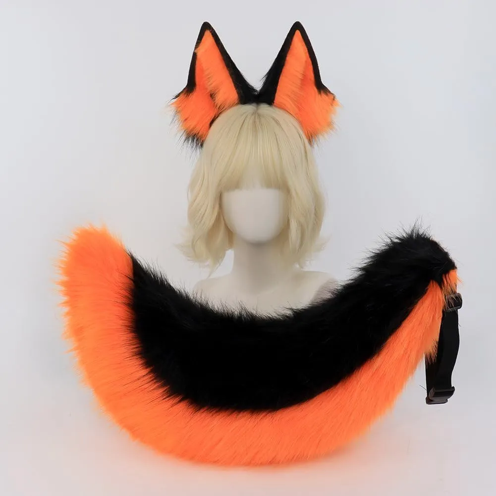 QinRuan Faux Fur Wolf Ears Headband Furry Dog Tail Set Animal Coustume Cospaly Halloween Party