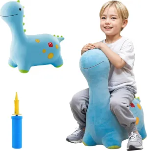 QPAU Colourful Bouncy Dinosaur, Soft Plush Covered Bouncy Pal for Toddlers 1-3, Bouncy Animal Hopper, Inflatable Ride on Bouncer for Toddler, Baby Girl Boy Toy Gift 18 Month 2 3 4 5 Year Old