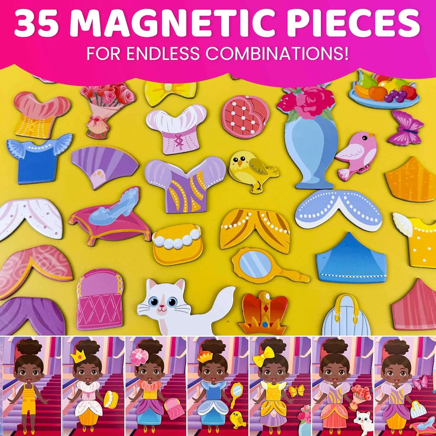 QUOKKA Magnetic Dress-Up Dolls for Girls Boys with 35 Magnetic Pieces - Creative Magnetic Play Set for Home or Travel - Perfect Magnetic Paper Dolls for Ages 3 and Up, Boost Storytelling with Princess