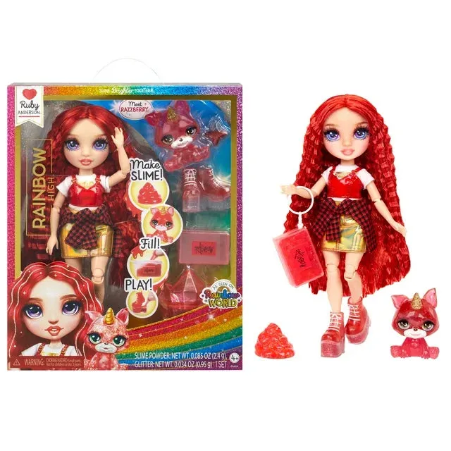 Rainbow High Ruby with Slime Kit & Pet, 11” Doll, Red, Ages 4 