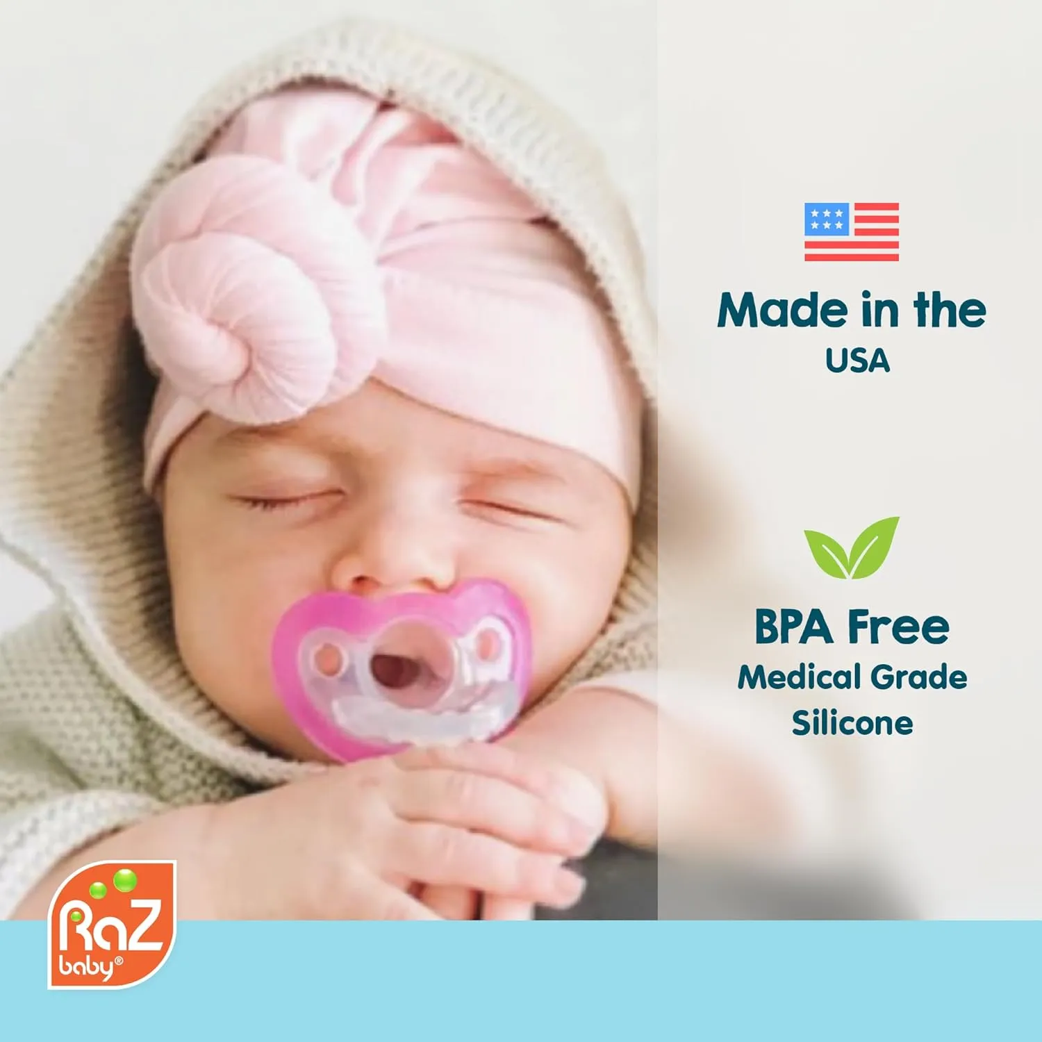 RaZbaby Jollypop Pacifier for Newborns & Up, USA Made, Natural Shaped Orthodontic Binky, Lovingly Shared in NICUs & Hospitals Worldwide, Medical-Grade 100% BPA-Free - 0-3 Months, 6 Pack - Orange