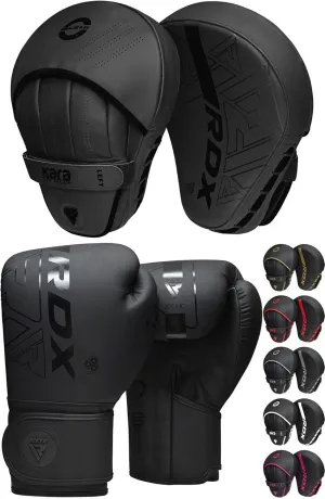 RDX Boxing Pads and Gloves Set, Maya Hide Leather Kara Hook and Jab Curved Focus Mitts with Punching Gloves for MMA, Muay Thai, Kickboxing Coaching, Martial Arts