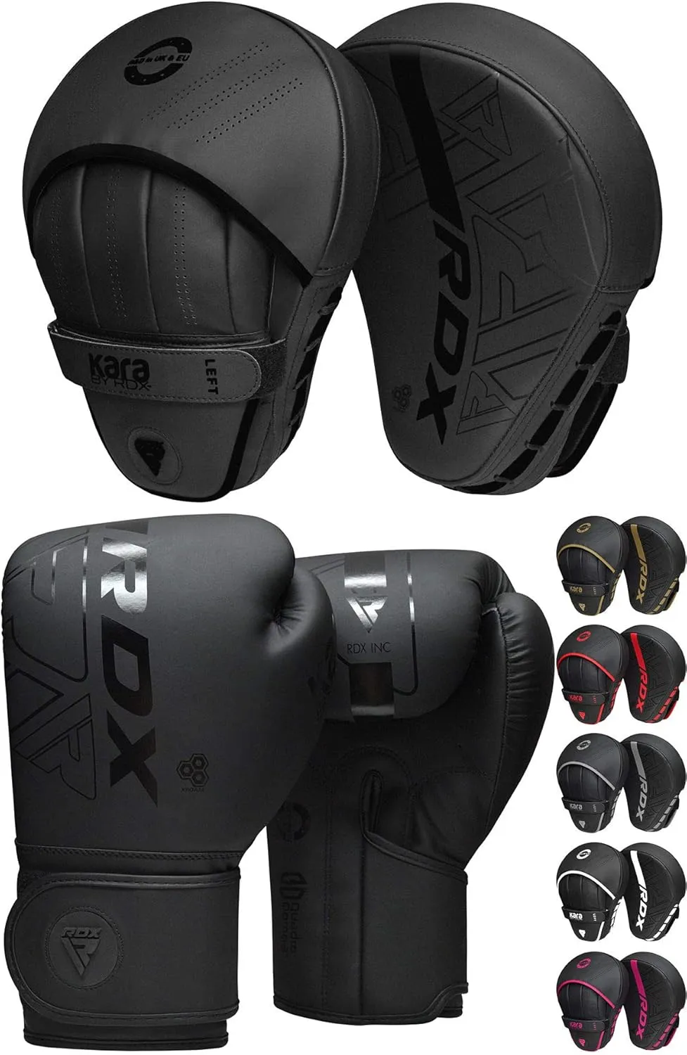 RDX Boxing Pads and Gloves Set, Maya Hide Leather Kara Hook and Jab Curved Focus Mitts with Punching Gloves for MMA, Muay Thai, Kickboxing Coaching, Martial Arts