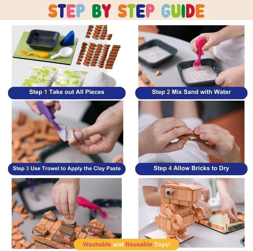 Real Red Clay Mini Bricks Sets, Construction Education Toy for Kids 6  Years Old, Craft Bricks for Adults, Realistic House, DIY Garden, STEM Building Set, Washable & Reusable | Rectangle Brick (50pcs)