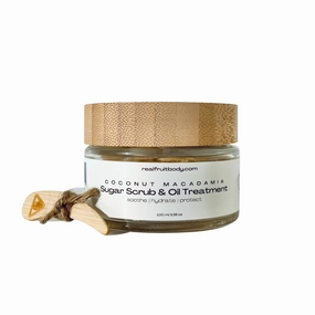 Real Fruit Body® Coconut Macadamia Sugar Scrub and Oil Treatment - 100% Pure and Natural, Leaping Bunny® Certified Cruelty Free, Vegan, Organic - 1.38 Ounce | 50 ml