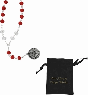 Red Holy Spirit Crystal Chaplet with Black Bag and Prayer Cards | Spiritual Devotion Set