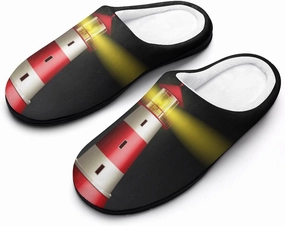 Red Lighthouse Women Cotton Slippers Warm Plush House Shoes Non-Slip Sole For Indoor Outdoor