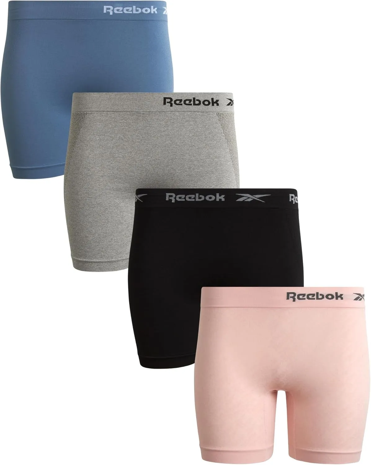 Reebok Womens Boy Shorts Underwear - 4 Pack Seamless Long Leg Boyshorts Panties for Women (S-3X, available in Plus Size)