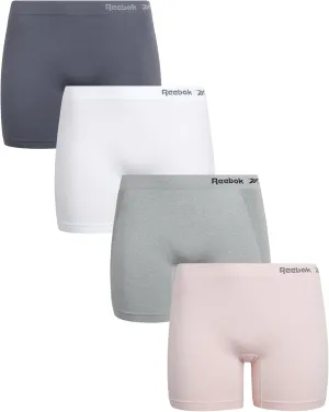 Reebok Womens Boy Shorts Underwear - 4 Pack Seamless Long Leg Boyshorts Panties for Women (S-3X, available in Plus Size)