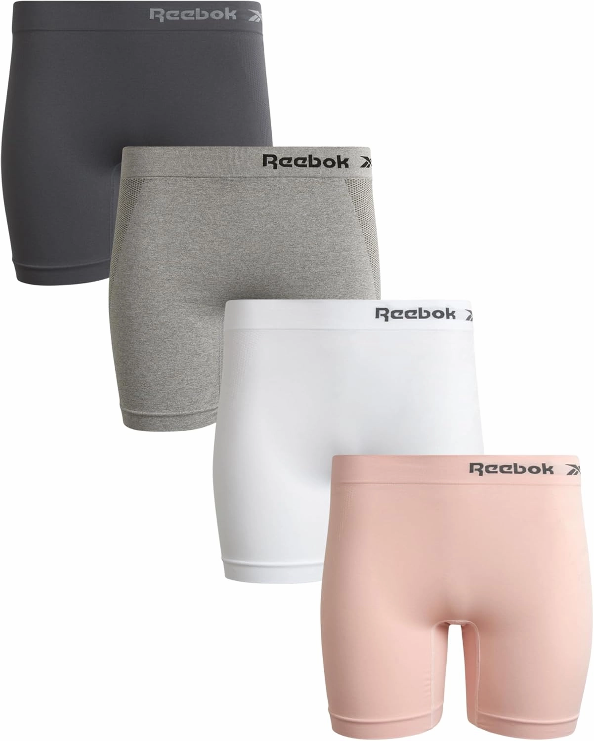 Reebok Womens Boy Shorts Underwear - 4 Pack Seamless Long Leg Boyshorts Panties for Women (S-3X, available in Plus Size)