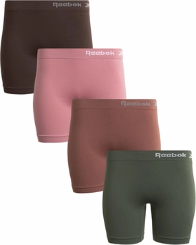 Reebok Womens Boy Shorts Underwear - 4 Pack Seamless Long Leg Boyshorts Panties for Women (S-3X, available in Plus Size)