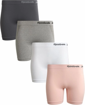Reebok Womens Boy Shorts Underwear - 4 Pack Seamless Long Leg Boyshorts Panties for Women (S-3X, available in Plus Size)