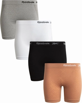 Reebok Womens Boy Shorts Underwear - 4 Pack Seamless Long Leg Boyshorts Panties for Women (S-3X, available in Plus Size)