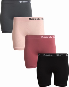Reebok Womens Boy Shorts Underwear - 4 Pack Seamless Long Leg Boyshorts Panties for Women (S-3X, available in Plus Size)