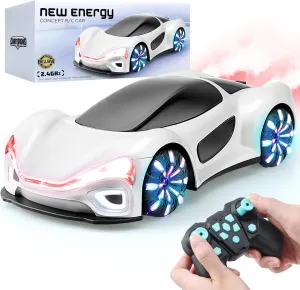 Remote Control Car Toy for Kids 6 7 8 Year Old Boy: Drift RC Stunt Car with Light Spray & Sound, Programmable RC Cars, Birthday Gifts Racing Toy for 8-12 Years Old Boy Girls, White