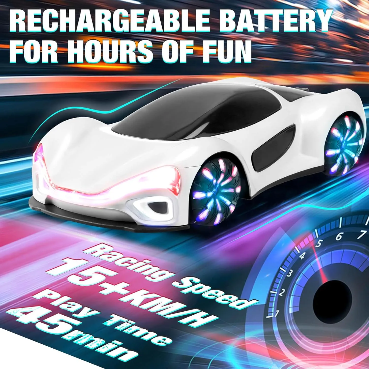 Remote Control Car Toy for Kids 6 7 8 Year Old Boy: Drift RC Stunt Car with Light Spray & Sound, Programmable RC Cars, Birthday Gifts Racing Toy for 8-12 Years Old Boy Girls, White