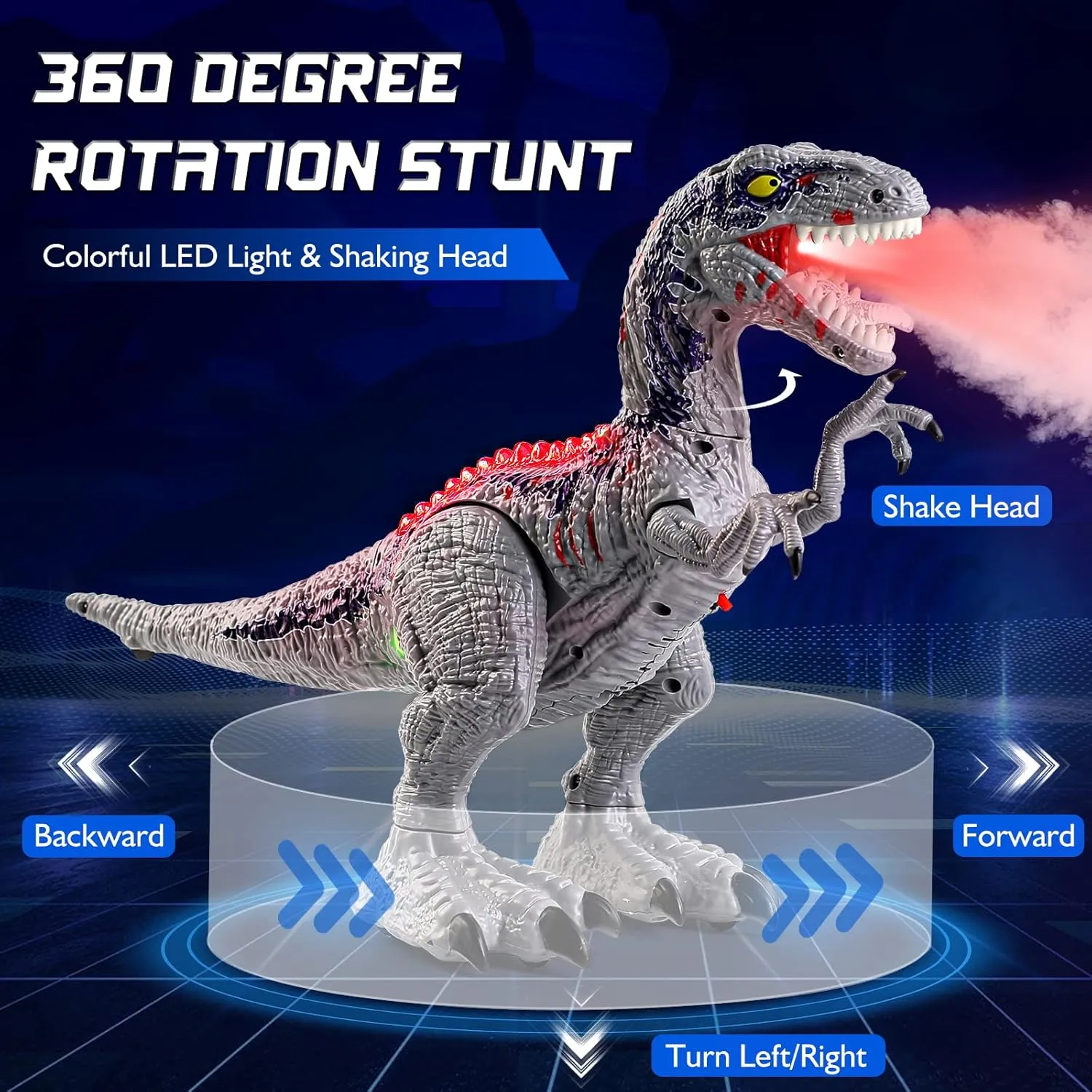 Remote Control Dinosaur for Boys 4-7 Year Old, Big Jurassic Velociraptor RC Walking Dinosaur Toys for Kids 3-5, Electric Robot Dinosaur with Spray, Light & Sound, Birthday Gift for Kids