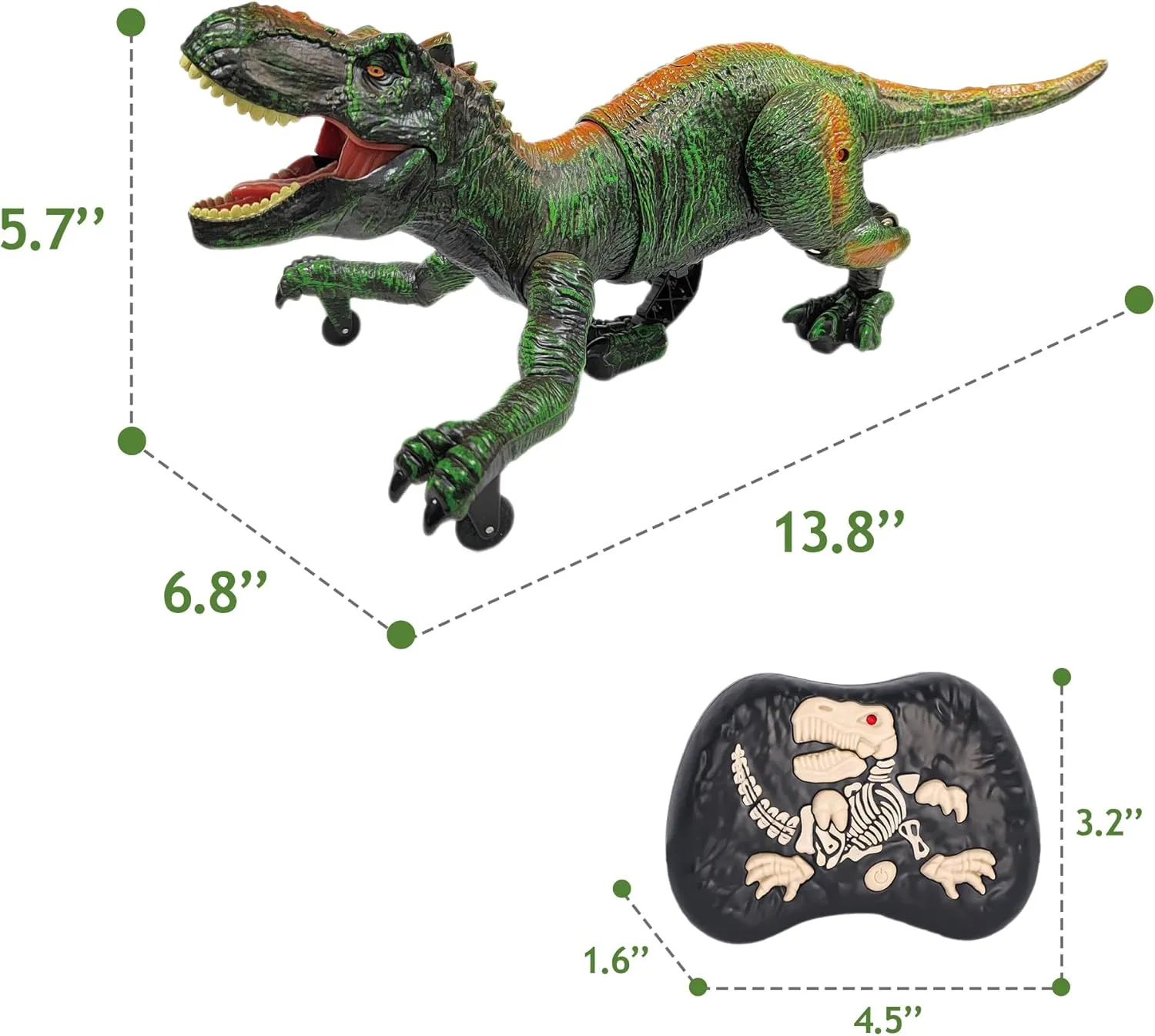 Remote Control Dinosaur Toys for Kids 3-5, 5-7, 8-12, 10-12, Electronic RC T Rex Dino Robot Toy for Boys, Top Christmas & Birthday Gifts for 6 7 8 9 10 11 & 12 Year Old Boys (Color: Green)
