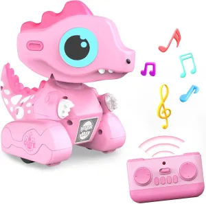 Remote Control Robot Dinosaur Toys, Dinosaur Toys for Kids, Robot Toy with LED Light Eyes, Auto-Demo, Recording, Repeat, 360 Degree Rotation, Singing for Girls Boys Age 3 Years and Up, Pink
