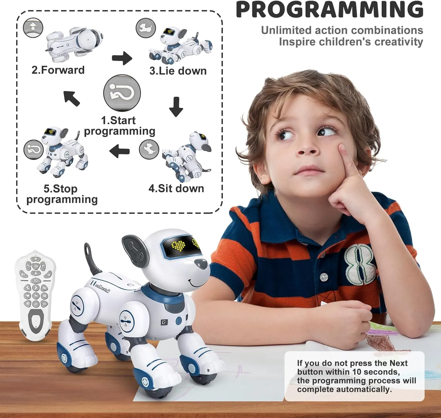 Remote Control Robot Dog Toy: Programmable Robotic Puppy for Kids Smart Interactive Robot Pet Dog Dancing Singing Stunt Animal Toy for Toddler Toys 3-8 Year Gift