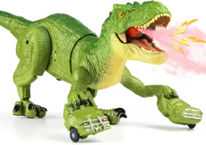 Remote Control T Rex Dinosaur Toys for Kids 3-5, 5-7, 8-12, 2.4G Rechargeable RC Tyrannosaurus Rex Dino Robot Toy with Roaring Sound, Mist Spray & Light, Birthday for Kids (Green)