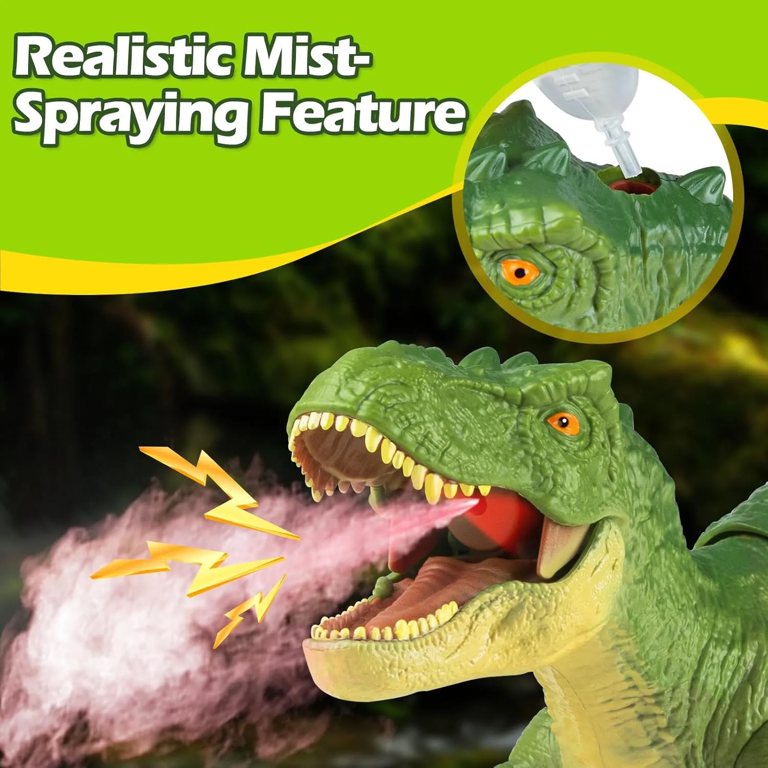Remote Control T Rex Dinosaur Toys for Kids 3-5, 5-7, 8-12, 2.4G Rechargeable RC Tyrannosaurus Rex Dino Robot Toy with Roaring Sound, Mist Spray & Light, Birthday for Kids (Green)