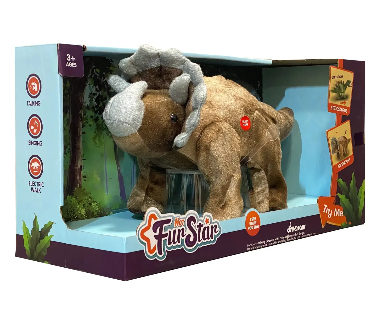 Remote Controlled Interactive RC Plush Dinosaur Triceratops