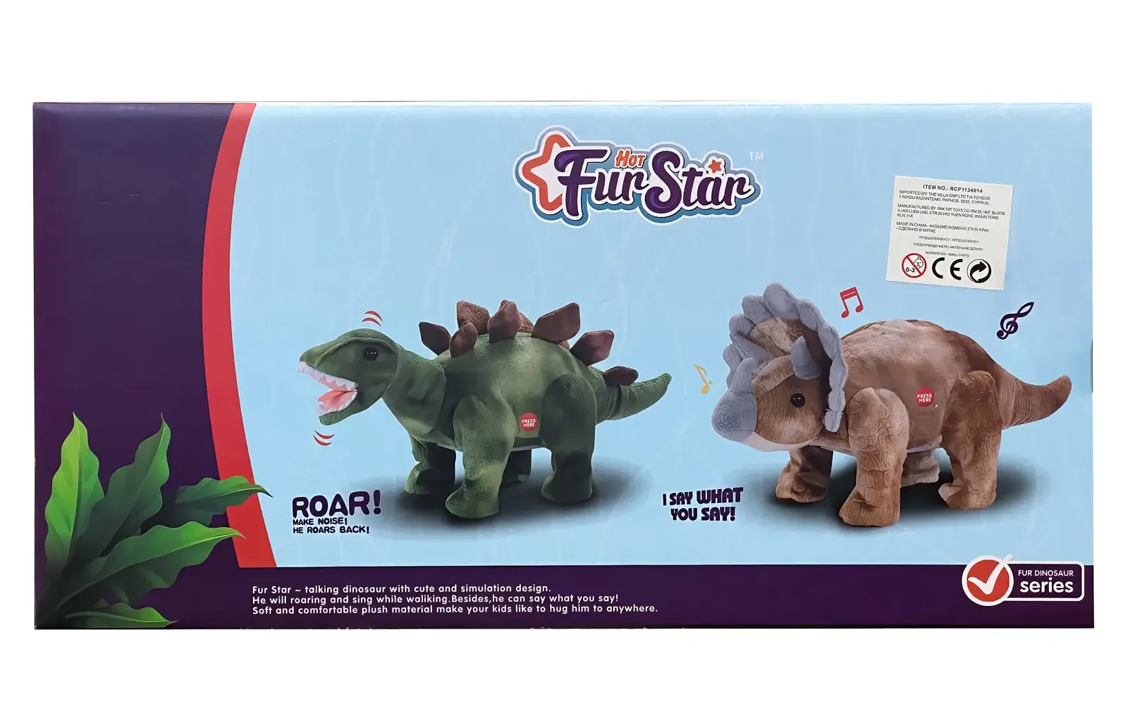 Remote Controlled Interactive RC Plush Dinosaur Triceratops