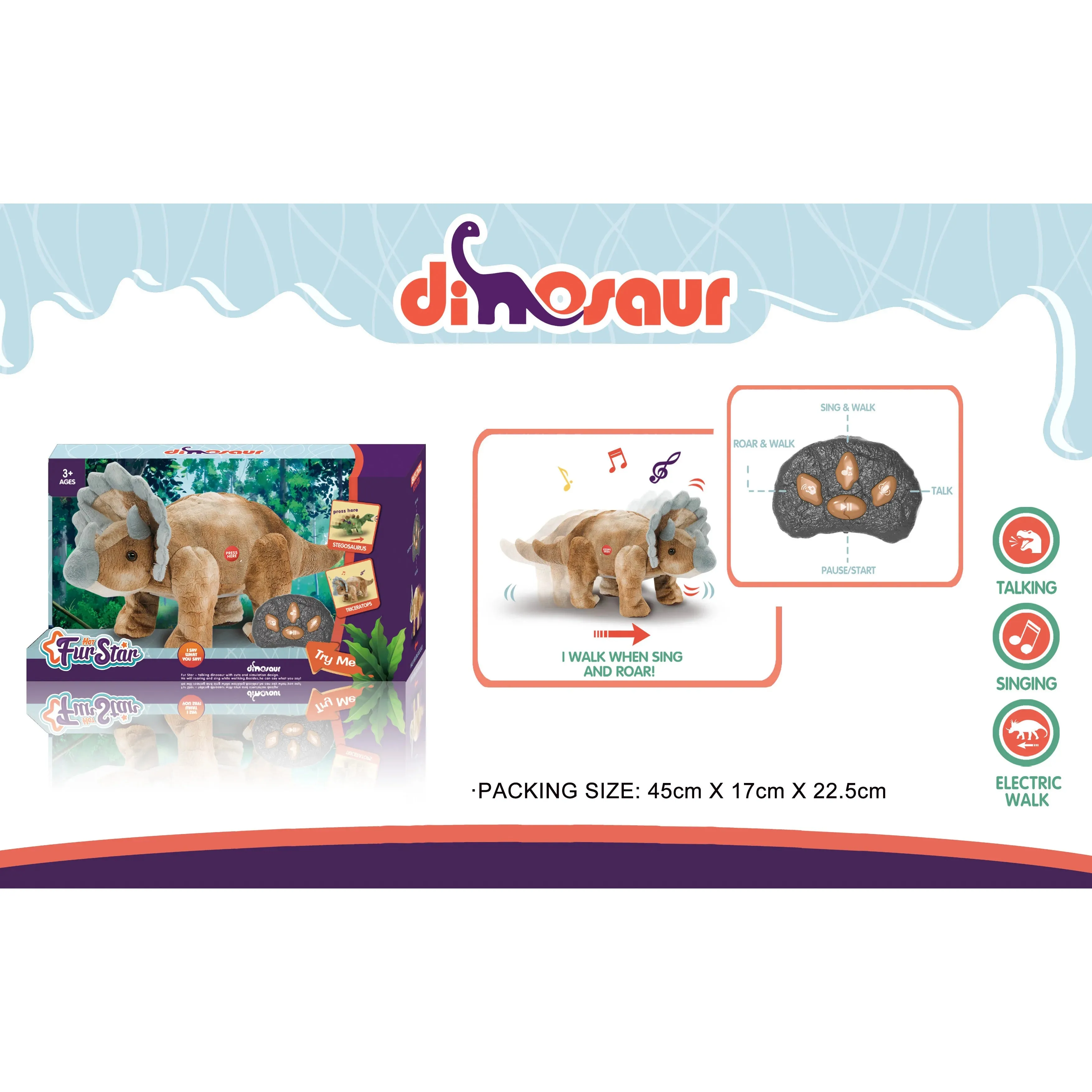 Remote Controlled Interactive RC Plush Dinosaur Triceratops
