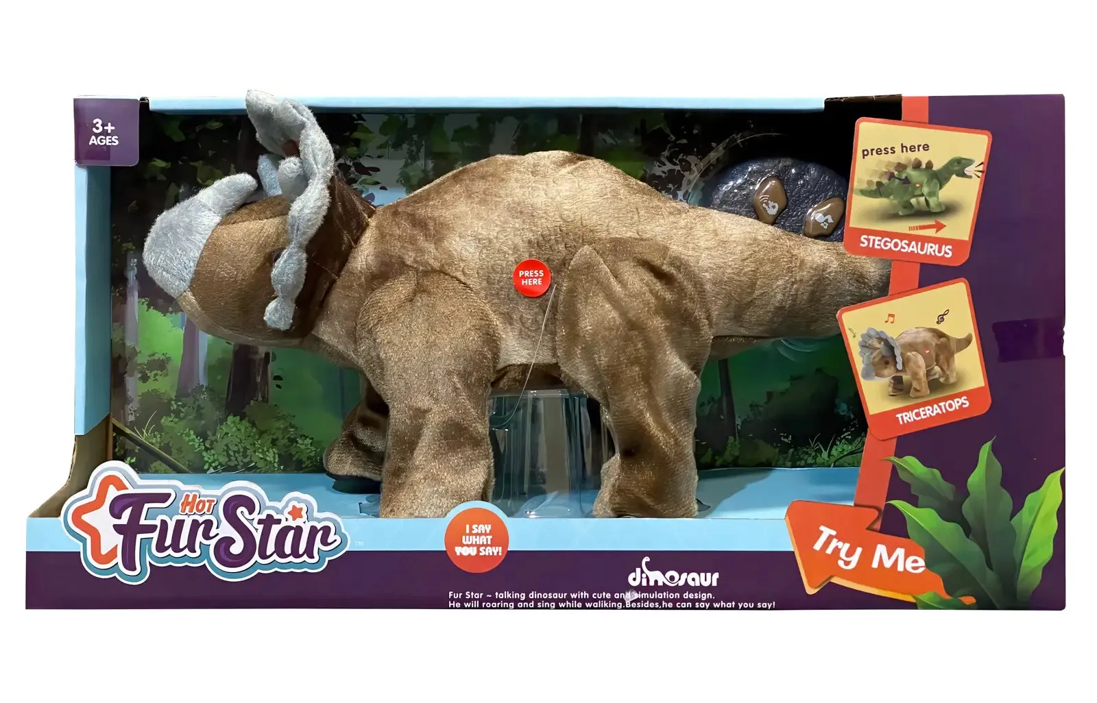 Remote Controlled Interactive RC Plush Dinosaur Triceratops