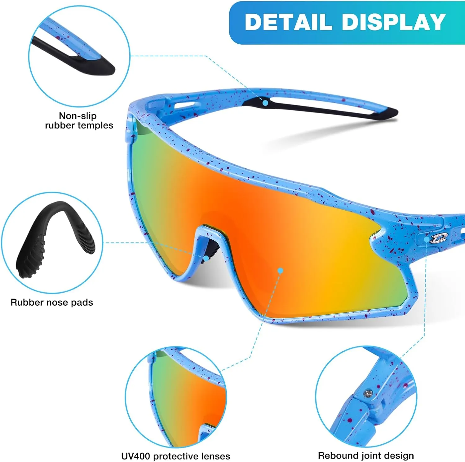 RIVBOS Youth Baseball Sunglasses for Kids(Boys&Girls) Polarized UV Protection Cycling Glasses RYS007