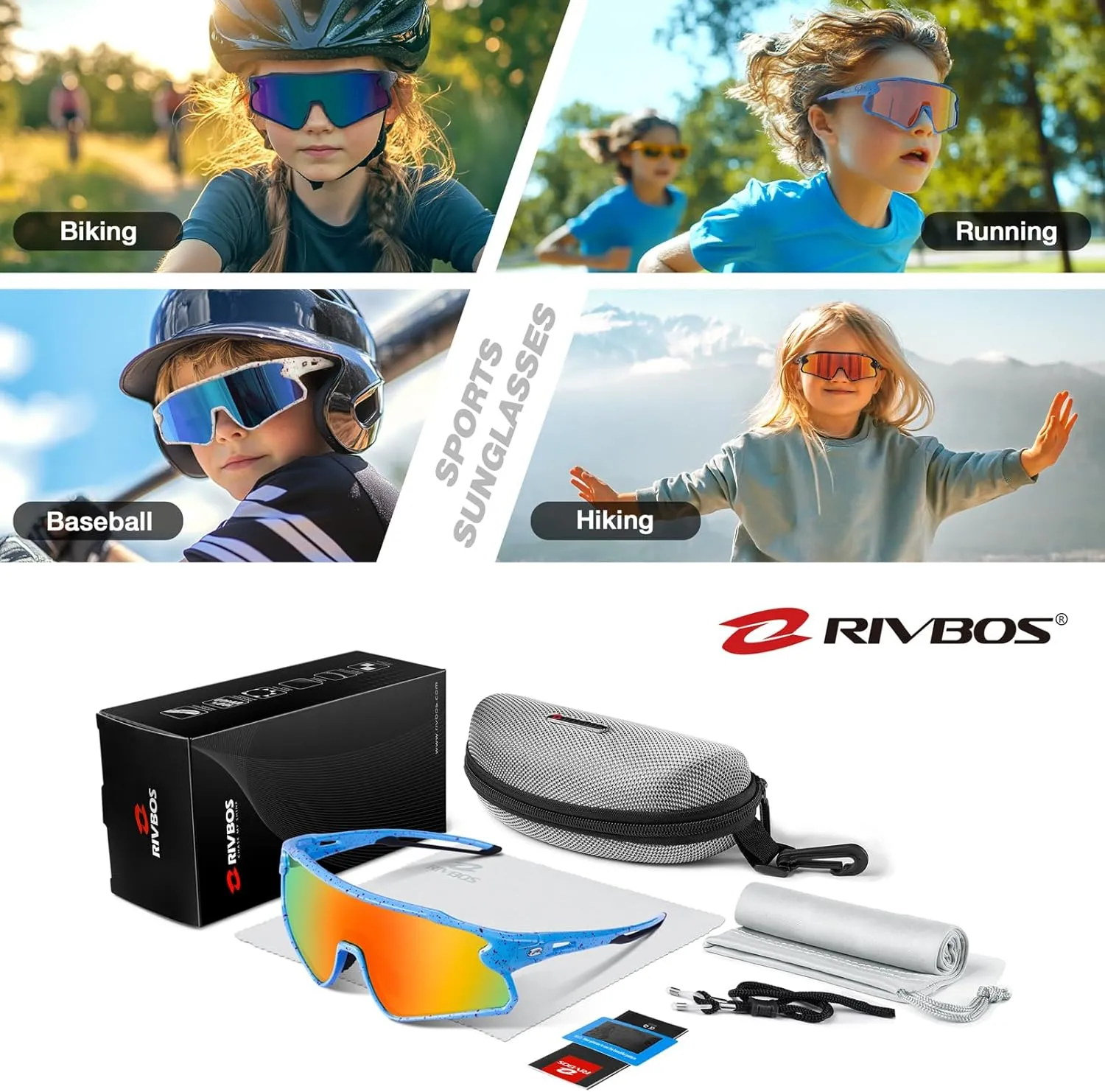 RIVBOS Youth Baseball Sunglasses for Kids(Boys&Girls) Polarized UV Protection Cycling Glasses RYS007